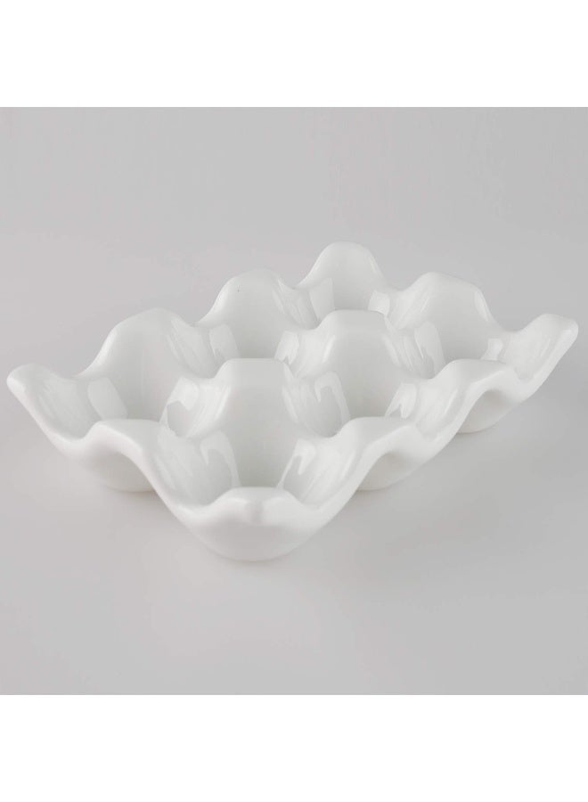 forkmannie Ceramic Egg Holder 6 Cups Egg Tray Porcelain Fresh Egg Holder for Fridge Countertop Kitchen Storage (White) - Image 2